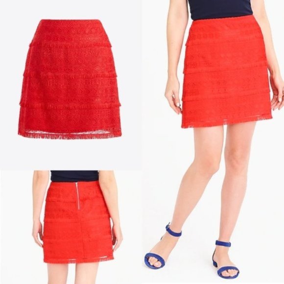 J. Crew Factory Dresses & Skirts - J CREW red fringe lace mini skirt NWT